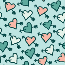 Export.datSeamless Pattern With Hand Drawn Isolated Heart. Valentines Day Seamless Background. Doodle Marker Heart. Love Background. Print With Colorful Hearts.