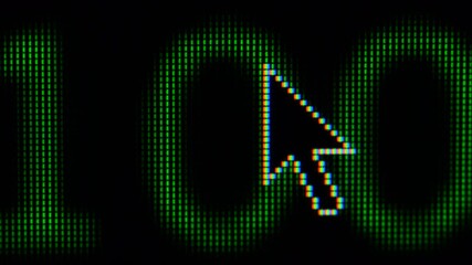 Wall Mural - close up on computer screen binary code on black background.