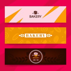 Wall Mural - Set of three horizontal templates of bakery banners on bright red abstract  background. Vector illustration.