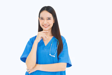 Portrait of a female doctor with smile and confident on white background. Isolated.