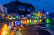 Colored Christmas lights in Atrani, is a small town of the Amalfi coast, Italy