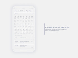 Wall Mural - vector calendar app page december 2021 year with to do list and tasks conceptual ui ux neumorphic de