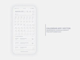 Wall Mural - vector calendar app page september 2021 year with to do list and tasks conceptual ui ux neumorphic d
