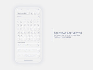 Wall Mural - vector calendar app page november 2021 year with to do list and tasks conceptual ui ux neumorphic de