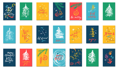 Hand draw Christmas and new year card set