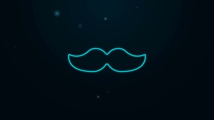 Poster - Glowing neon line Mustache icon isolated on black background. Barbershop symbol. Facial hair style. 4K Video motion graphic animation