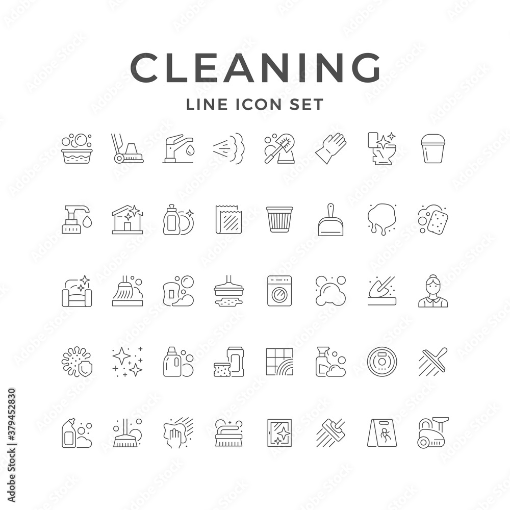 Set line icons of cleaning - obrazy, fototapety, plakaty 
