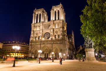 Poster - Notre Dame Cathedral in Paris at night