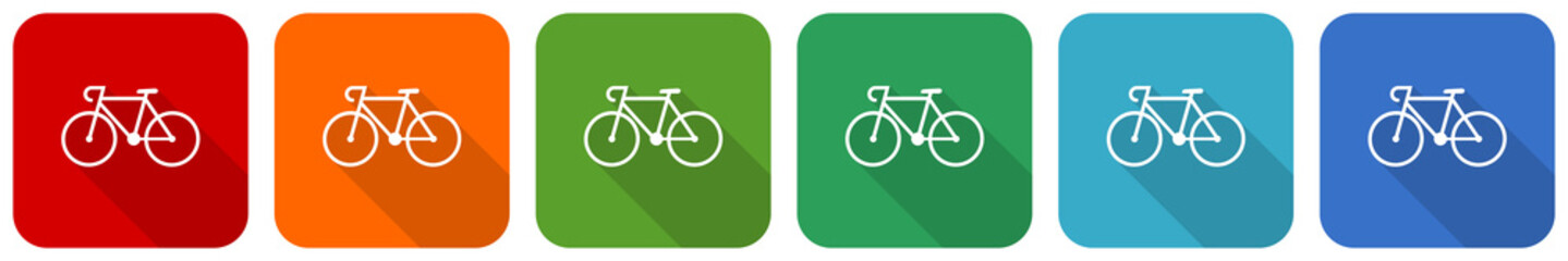 Fototapete - Bicycle icon set, flat design vector illustration in 6 colors options for webdesign and mobile applications