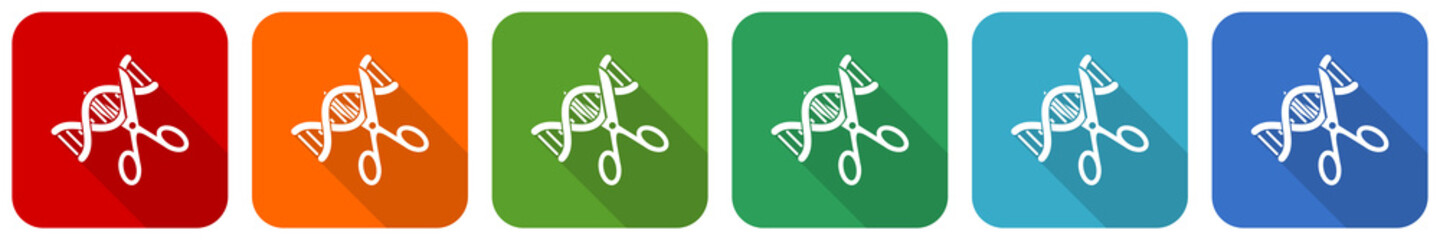 Poster - Dna, genetic modification icon set, flat design vector illustration in 6 colors options for webdesign and mobile applications