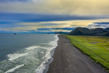 Wall Mural - beach with black sand on kamchatka