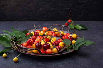 Wall Mural - Fresh ripe red and yellow cherry