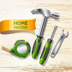 Vector realistic repair and renovation tool 3d set