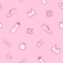 Seamless pattern with sport training equipment.