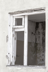 Wall Mural - Window of an old abandoned house. Abstract concrete, weathered with cracks and scratches. Landscape style. Grunge Concrete Surface. Great background or texture.