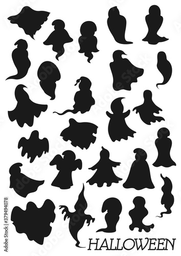 Fotomural Ghost black silhouettes vector design with Halloween spooky night monsters