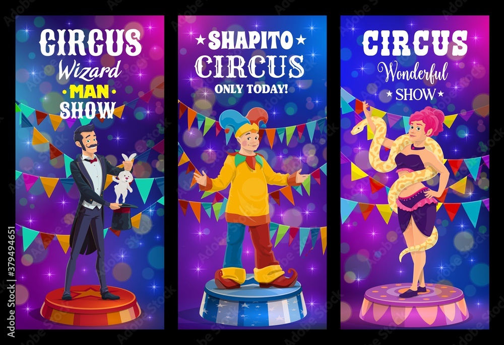 Vector de Stock Big top tent circus, funfair carnival show clowns and ...
