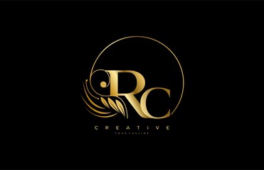 Initial RC letter luxury beauty flourishes golden monogram rounded shape logo