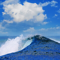 Fototapete - rough white blue ocean wave falling down