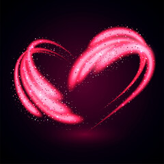 Wall Mural - Pink shiny heart. Shimmering waves with light effect