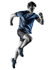 Wall Mural - one caucasian runner running jogger jogger young man in studio isolated on white background