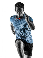 Wall Mural - one caucasian runner running jogger jogger young man in studio isolated on white background