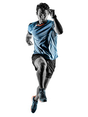 Wall Mural - one caucasian runner running jogger jogger young man in studio isolated on white background