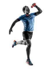 Wall Mural - one caucasian runner running jogger jogger young man in studio isolated on white background