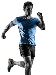 Wall Mural - one caucasian runner running jogger jogger young man in studio isolated on white background