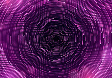 Purple Circular Sparkling Background. Abstract Swirl Trail Or Tunnel. Vector Effect Of Acceleration, Speed, Motion And Depth