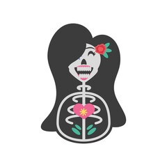 Sticker - Mexican day of dead woman skull detailed style icon vector design