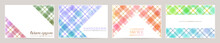 Vector Card Design Template With Colorful Plaid, Watercolor Decoration On White Background Set