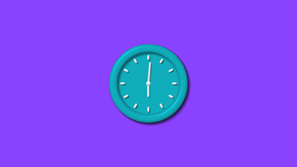 Amazing cyan color 3d wall clock isolated on purple background,wall clock isolated