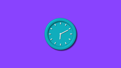 Amazing cyan color 3d wall clock isolated on purple background,wall clock isolated