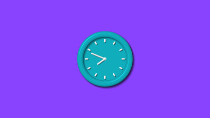 Amazing cyan color 3d wall clock isolated on purple background,wall clock isolated