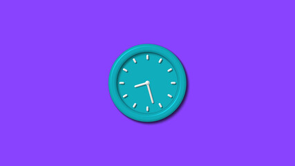 Amazing cyan color 3d wall clock isolated on purple background,wall clock isolated