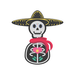 Wall Mural - Mexican day of dead man skull with hat detailed style icon vector design