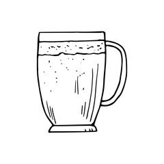 Wall Mural - beer mug with foam hand drawn vector doodle. single element icon, sticker, card, poster. drink, menu, bar