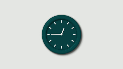 Amazing cyan dark 3d wall clock isolated on white background