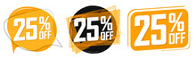 Set Sale 25% Off Banners, Discount Tags Design Template, Lowest Price, Vector Illustration