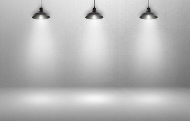 Wall Mural - empty wall with spotlights background for product show with elegant light and cement floor. interior