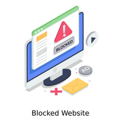 Wall Mural - isometric illustration of blocked website in editable style