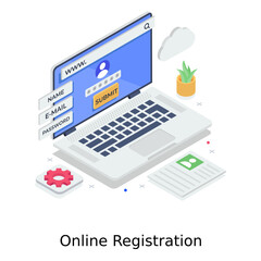 Wall Mural - online registration concept design, editable illustration