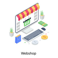 Wall Mural - design of online shopping, ecommerce isometric vector, webshop illustration