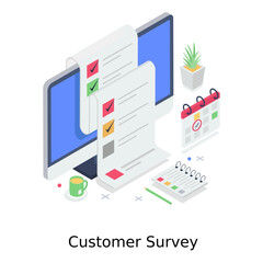 Wall Mural - report inside computer showing the symbol of customer survey