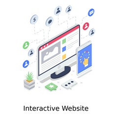 Wall Mural - 
A design of interactive website in trendy isometric style 
