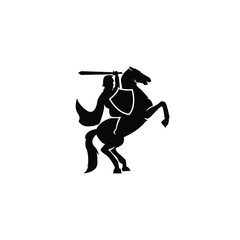 Wall Mural - A war knight soldier dressed in armor goes to war with his horse logo icon design flat vector template illustration silhouette white background