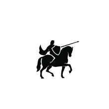 A War Knight Soldier Dressed In Armor Goes To War With His Horse Logo Icon Design Flat Vector Template Illustration Silhouette White Background