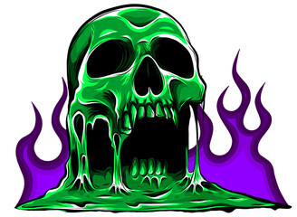 Wall Mural - vector burning skull with classic tribal flames isolated on white background.