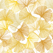 Gingko Biloba Seamless Vector Background Pattern. Honey Mustard Color Palette